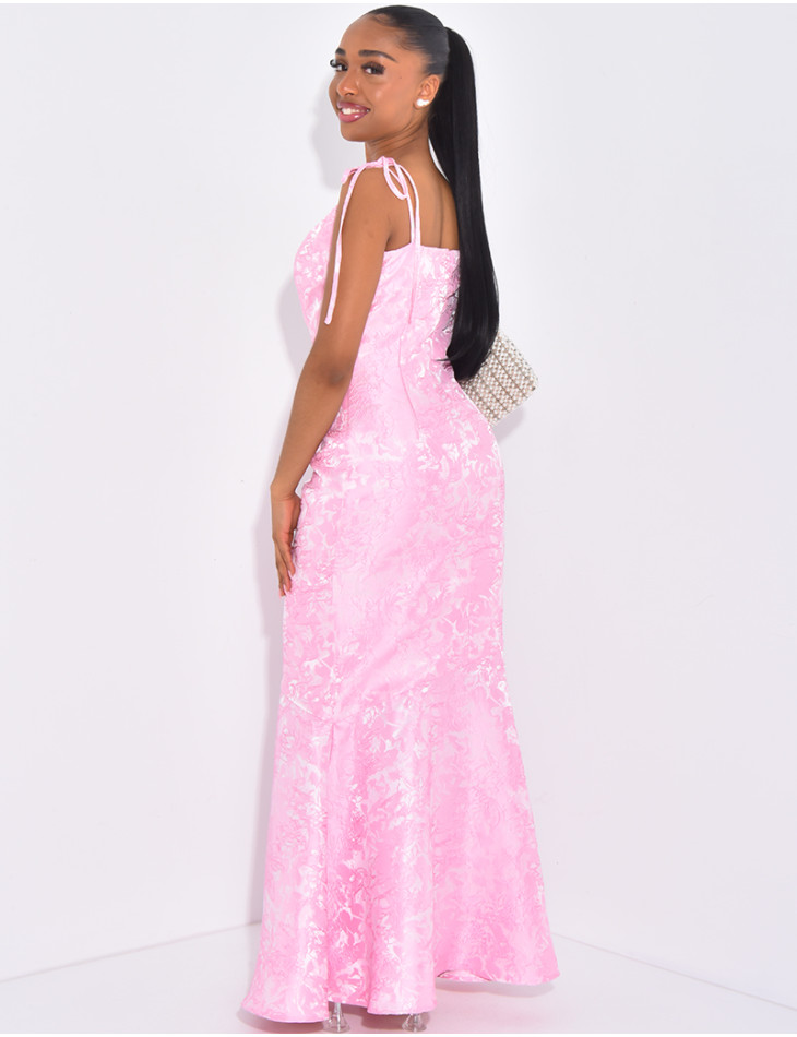 Robe sirène longue à motif ton sur ton brodé