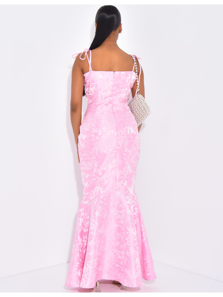 Robe sirène longue à motif ton sur ton brodé