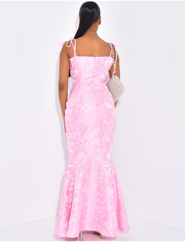 Robe sirène longue à motif ton sur ton brodé