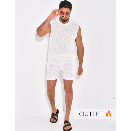 Ensemble ajouré short et t-shirt sans manches