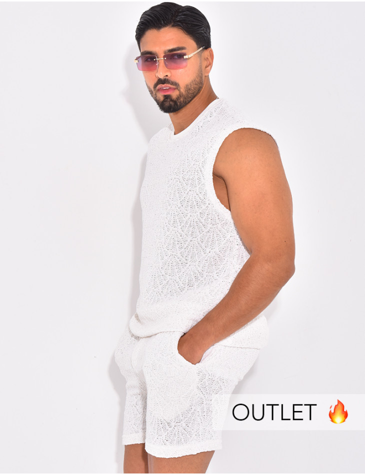 Ensemble ajouré short et t-shirt sans manches