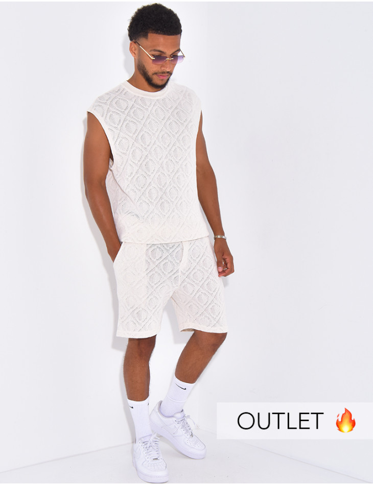 Ensemble ajouré short et t-shirt sans manches