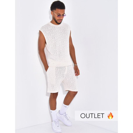Ensemble ajouré short et t-shirt sans manches
