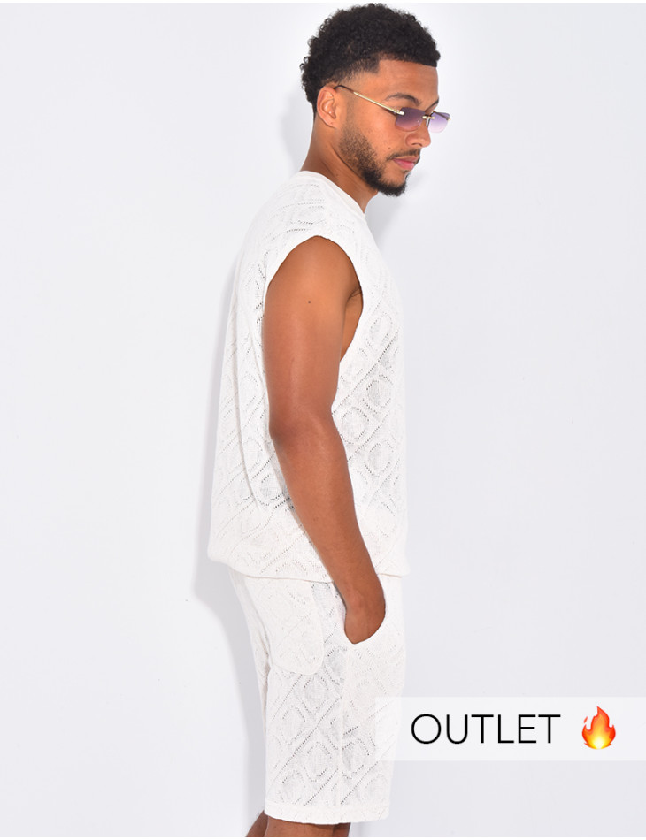 Ensemble ajouré short et t-shirt sans manches
