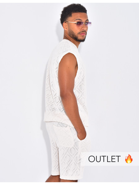 Ensemble ajouré short et t-shirt sans manches
