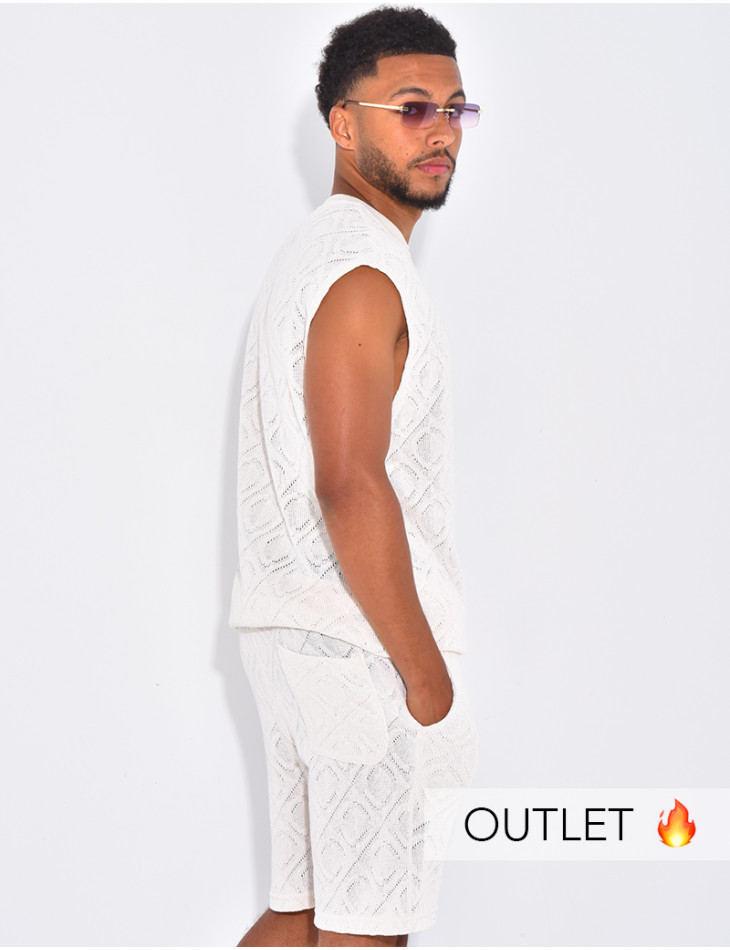 Ensemble ajouré short et t-shirt sans manches