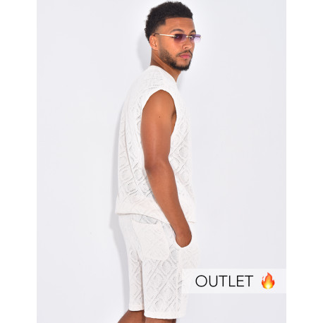 Ensemble ajouré short et t-shirt sans manches