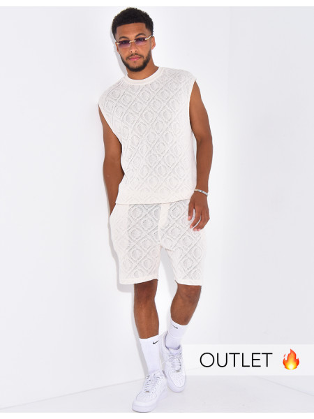 Ensemble ajouré short et t-shirt sans manches