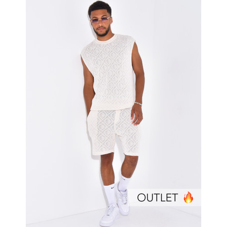 Ensemble ajouré short et t-shirt sans manches