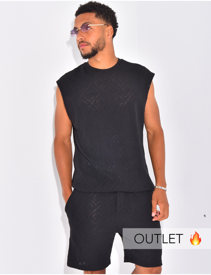 Ensemble ajouré short et t-shirt sans manches