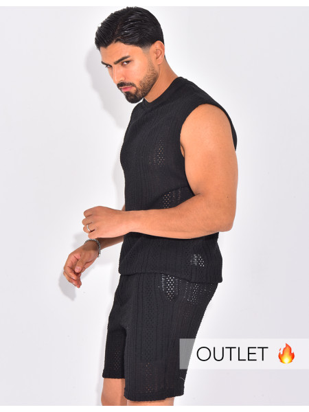 Ensemble ajouré short et t-shirt sans manches