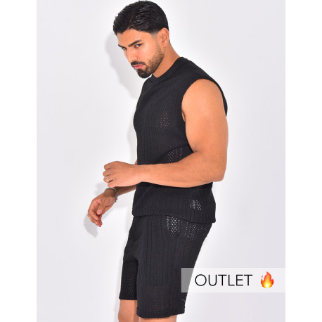 Ensemble ajouré short et t-shirt sans manches
