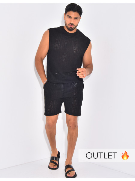 Ensemble ajouré short et t-shirt sans manches