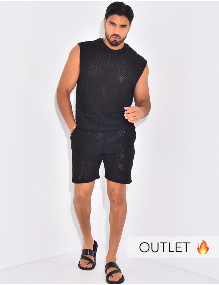Ensemble ajouré short et t-shirt sans manches