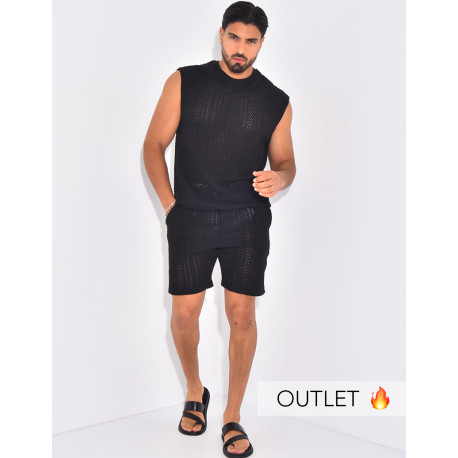 Ensemble ajouré short et t-shirt sans manches