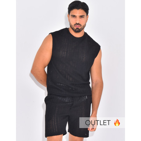 Ensemble ajouré short et t-shirt sans manches