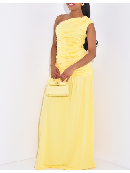 Long, gathered, asymmetrical dress