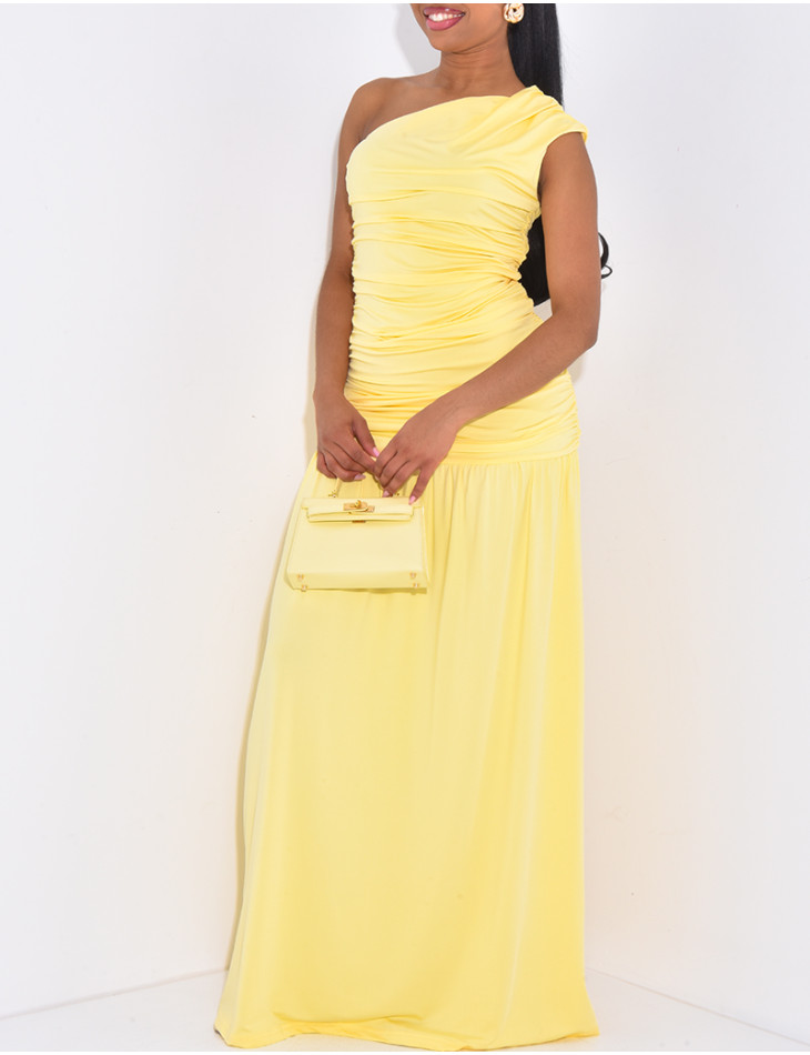 Long, gathered, asymmetrical dress