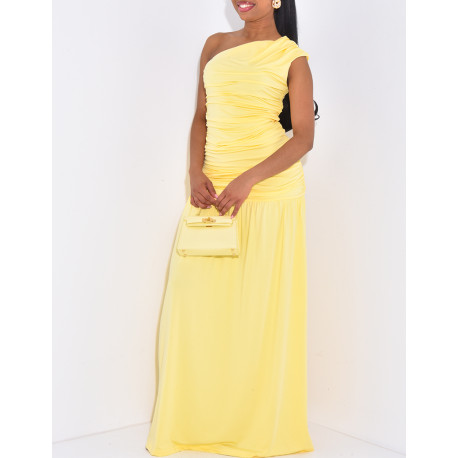 Long, gathered, asymmetrical dress