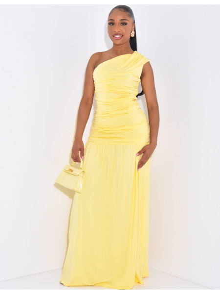 Long, gathered, asymmetrical dress