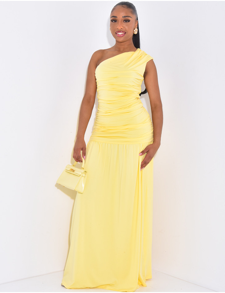 Long, gathered, asymmetrical dress