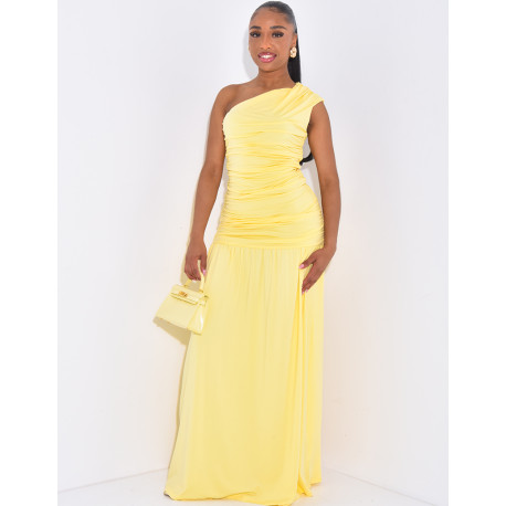 Long, gathered, asymmetrical dress