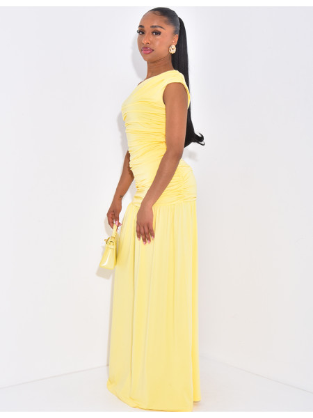 Long, gathered, asymmetrical dress