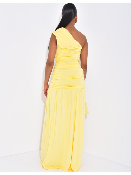 Long, gathered, asymmetrical dress