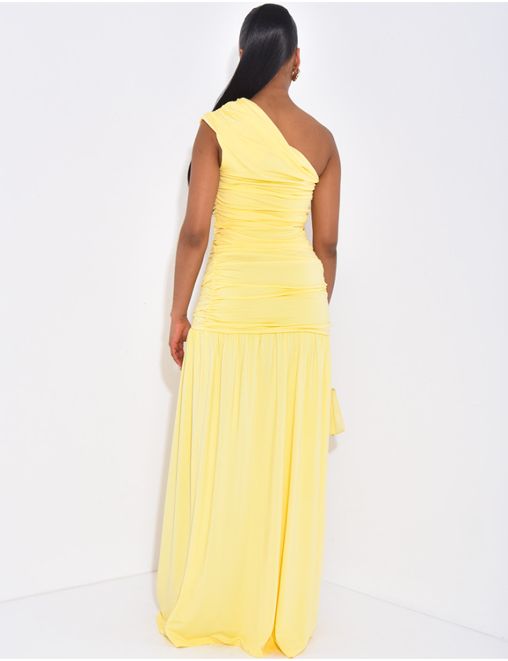 Long, gathered, asymmetrical dress