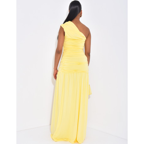 Long, gathered, asymmetrical dress