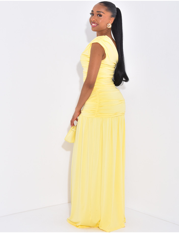 Long, gathered, asymmetrical dress