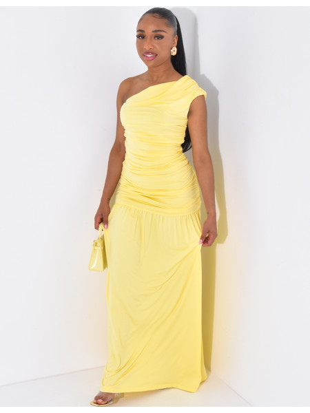 Long, gathered, asymmetrical dress