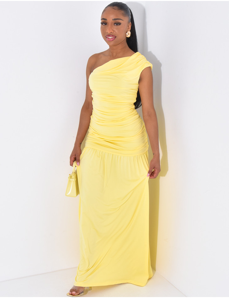 Long, gathered, asymmetrical dress