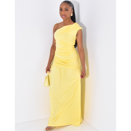 Long, gathered, asymmetrical dress