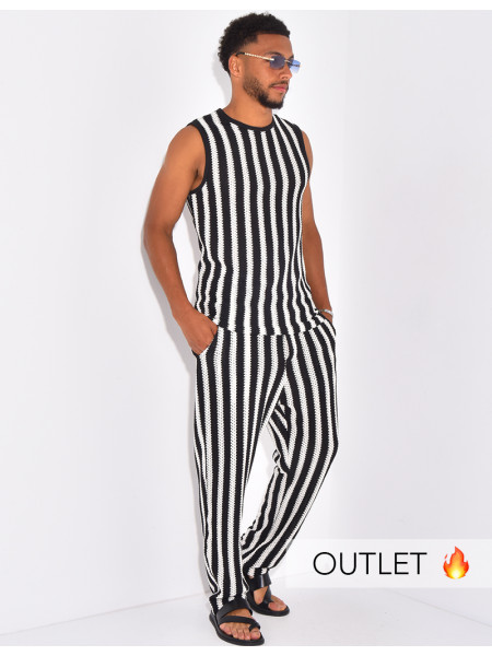 Ensemble ajouré pantalon et t-shirt sans manches à rayures