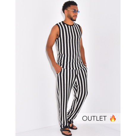 Ensemble ajouré pantalon et t-shirt sans manches à rayures