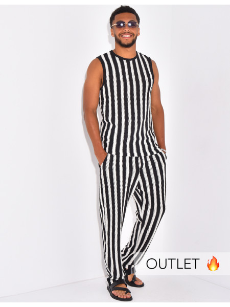 Ensemble ajouré pantalon et t-shirt sans manches à rayures
