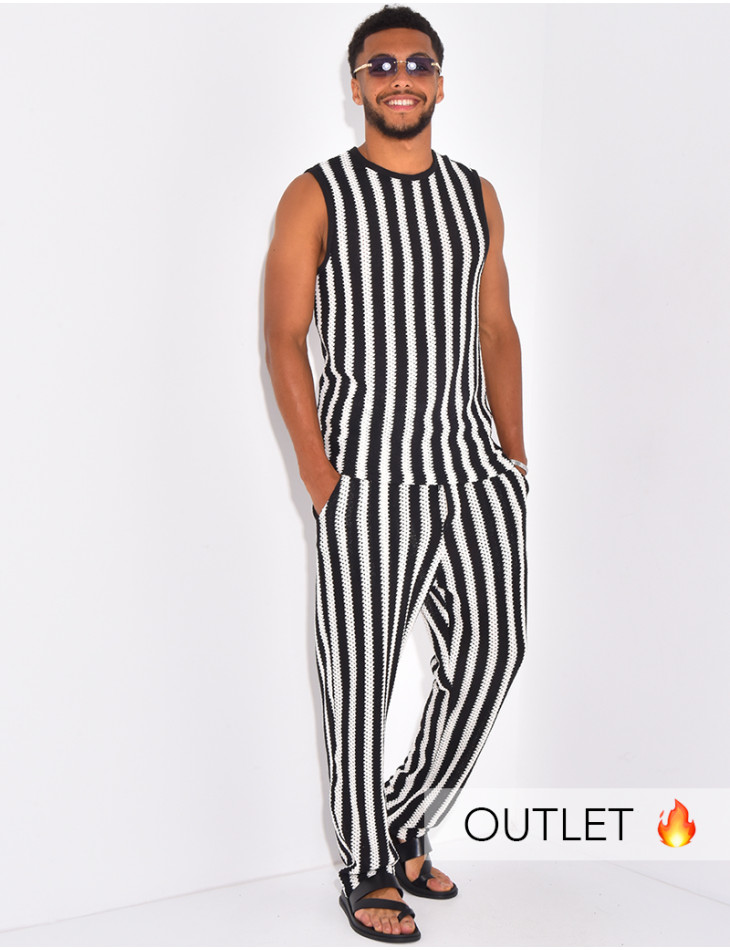 Ensemble ajouré pantalon et t-shirt sans manches à rayures