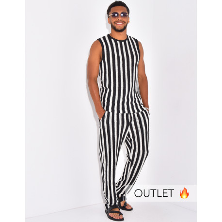 Ensemble ajouré pantalon et t-shirt sans manches à rayures