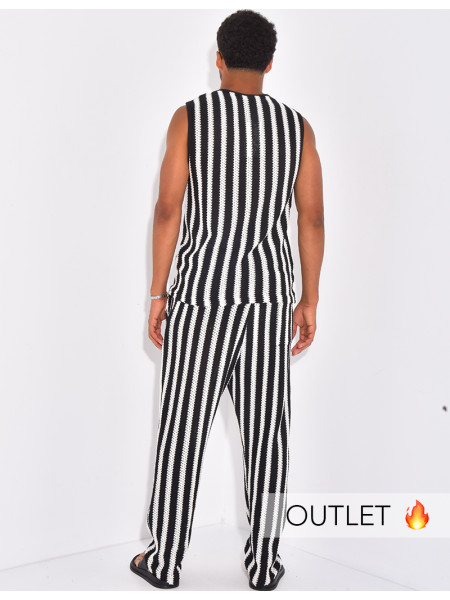 Ensemble ajouré pantalon et t-shirt sans manches à rayures