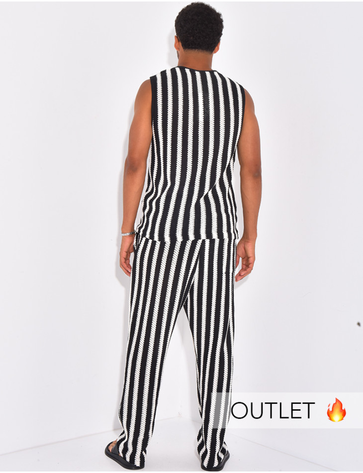 Ensemble ajouré pantalon et t-shirt sans manches à rayures
