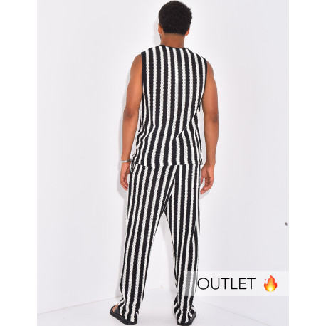 Ensemble ajouré pantalon et t-shirt sans manches à rayures