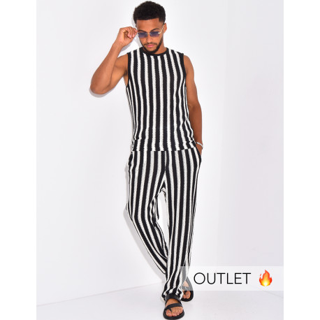 Ensemble ajouré pantalon et t-shirt sans manches à rayures