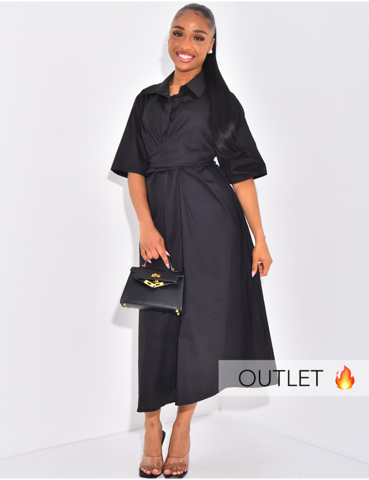 Langes Hemdblusenkleid mit Bindegürtel