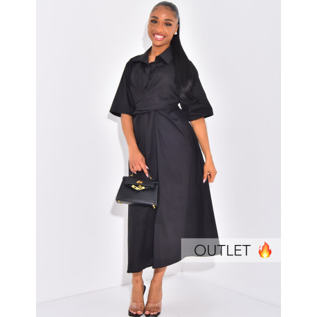 Langes Hemdblusenkleid mit Bindegürtel
