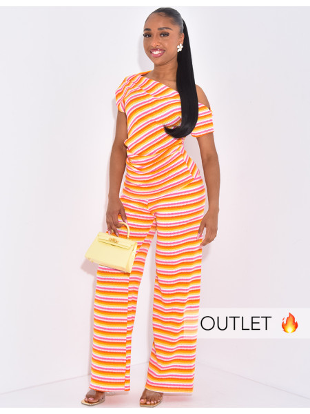 Asymmetrical crochet top and pants set