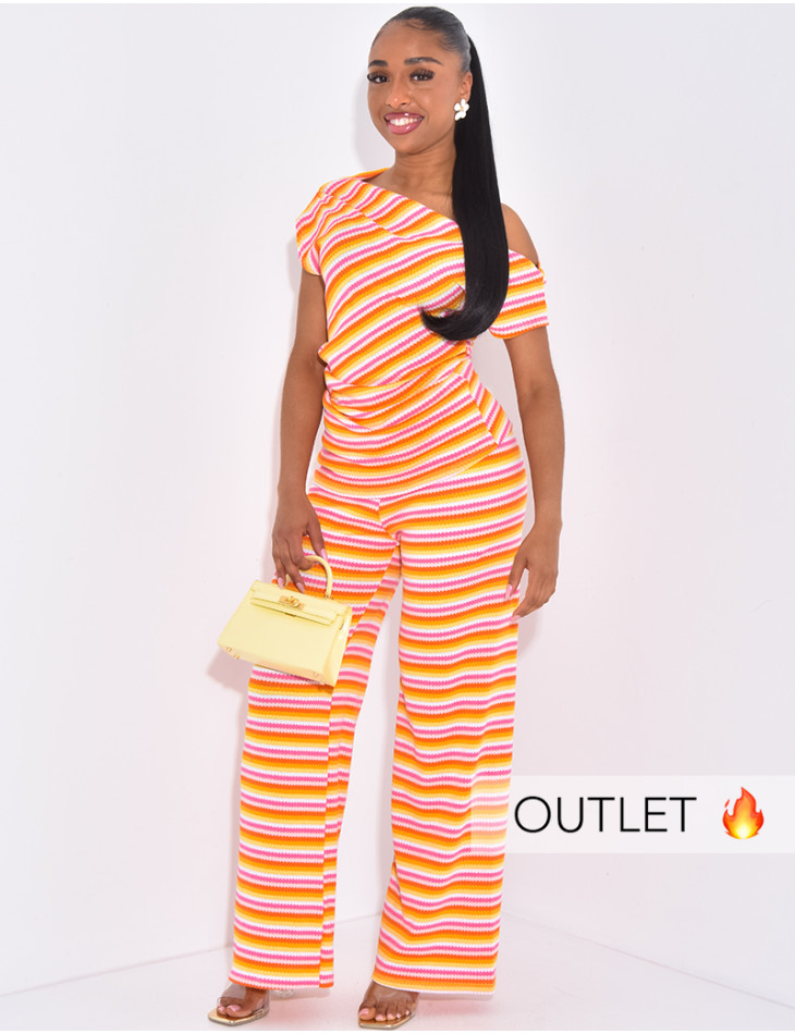 Asymmetrical crochet top and pants set
