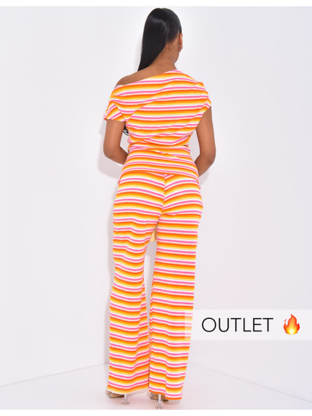 Asymmetrical crochet top and pants set