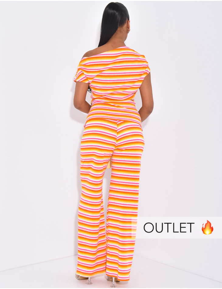 Asymmetrical crochet top and pants set
