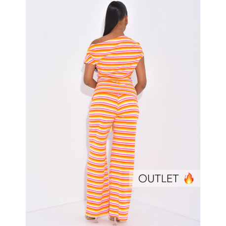 Asymmetrical crochet top and pants set
